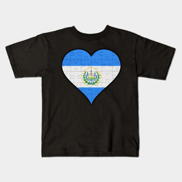 Salvadoran Jigsaw Puzzle Heart Design - Gift for Salvadoran With El Salvador Roots Kids T-Shirt by Country Flags